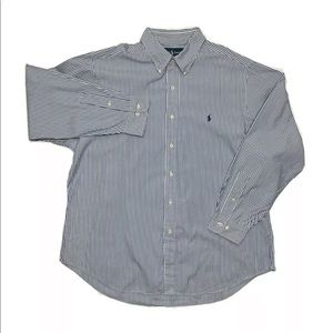 Ralph Lauren Mens Classic Fit Size XL 17 34-35 Striped Shirt Blue 100% Cotton